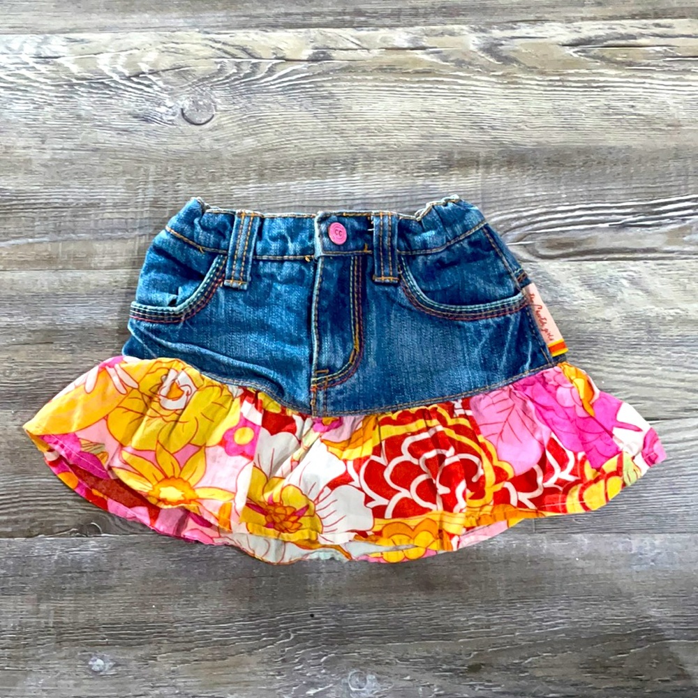 Toddler Jean Skirt with Floral lower ruffle